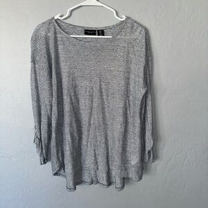 Adrienne Vittadini Gray and White Striped Long-Sleeve Blouse
